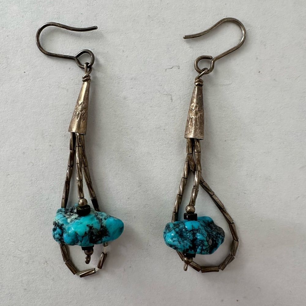 Vintage Sterling And Chunk Turquoise Earrings
